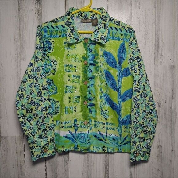 Jane Ashley Women's Large Colorful Button Up Top - Picture 1 of 6